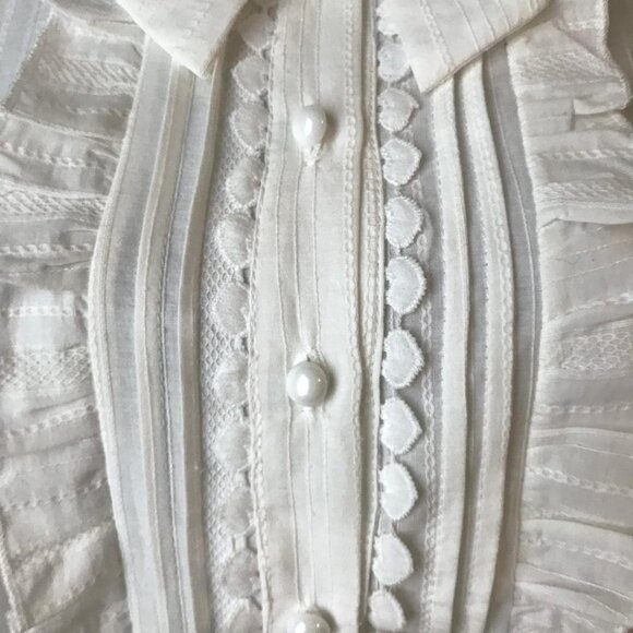 Elegant White Button Down Shirt with Ruffle Details - Picture 3 of 8